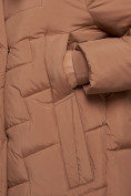 Купить Пальто утепленное молодежное зимнее женское коричневого цвета 52355K, фото 12