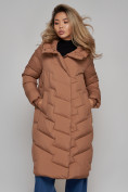 Купить Пальто утепленное молодежное зимнее женское коричневого цвета 52355K, фото 15