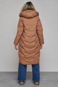 Купить Пальто утепленное молодежное зимнее женское коричневого цвета 52355K, фото 4