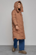Купить Пальто утепленное молодежное зимнее женское коричневого цвета 52355K, фото 6