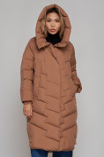 Купить Пальто утепленное молодежное зимнее женское коричневого цвета 52355K, фото 8