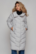 Купить Пальто утепленное молодежное зимнее женское светло-серого цвета 52355SS, фото 11