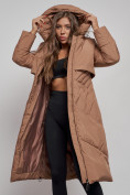 Купить Пальто утепленное молодежное зимнее женское коричневого цвета 52356K, фото 14