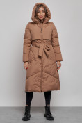 Купить Пальто утепленное молодежное зимнее женское коричневого цвета 52356K, фото 5