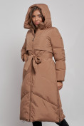 Купить Пальто утепленное молодежное зимнее женское коричневого цвета 52356K, фото 6
