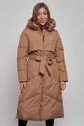 Купить Пальто утепленное молодежное зимнее женское коричневого цвета 52356K, фото 8