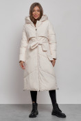 Купить Пальто утепленное молодежное зимнее женское светло-бежевого цвета 52356SB