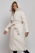 Купить Пальто утепленное молодежное зимнее женское светло-бежевого цвета 52356SB, фото 6