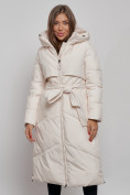 Купить Пальто утепленное молодежное зимнее женское светло-бежевого цвета 52356SB, фото 8