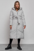 Купить Пальто утепленное молодежное зимнее женское светло-серого цвета 52356SS