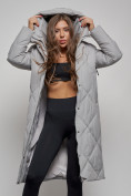 Купить Пальто утепленное молодежное зимнее женское серого цвета 52358Sr, фото 11
