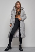 Купить Пальто утепленное молодежное зимнее женское серого цвета 52358Sr, фото 13