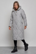 Купить Пальто утепленное молодежное зимнее женское серого цвета 52358Sr, фото 3