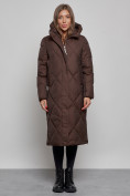 Купить Пальто утепленное молодежное зимнее женское темно-коричневого цвета 52358TK