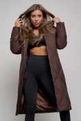 Купить Пальто утепленное молодежное зимнее женское темно-коричневого цвета 52358TK, фото 12