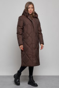 Купить Пальто утепленное молодежное зимнее женское темно-коричневого цвета 52358TK, фото 2