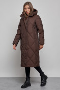 Купить Пальто утепленное молодежное зимнее женское темно-коричневого цвета 52358TK, фото 3