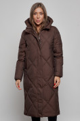 Купить Пальто утепленное молодежное зимнее женское темно-коричневого цвета 52358TK, фото 8