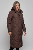 Купить Пальто утепленное молодежное зимнее женское темно-коричневого цвета 52358TK, фото 9