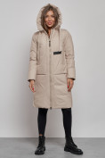 Купить Пальто утепленное молодежное зимнее женское бежевого цвета 52359B