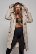 Купить Пальто утепленное молодежное зимнее женское бежевого цвета 52359B, фото 12
