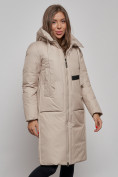Купить Пальто утепленное молодежное зимнее женское бежевого цвета 52359B, фото 8