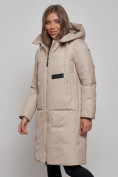 Купить Пальто утепленное молодежное зимнее женское бежевого цвета 52359B, фото 9