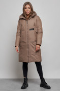 Купить Пальто утепленное молодежное зимнее женское коричневого цвета 52359K