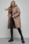 Купить Пальто утепленное молодежное зимнее женское коричневого цвета 52359K, фото 12