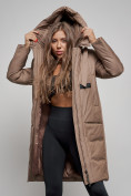 Купить Пальто утепленное молодежное зимнее женское коричневого цвета 52359K, фото 14