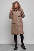 Купить Пальто утепленное молодежное зимнее женское коричневого цвета 52359K, фото 5