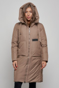 Купить Пальто утепленное молодежное зимнее женское коричневого цвета 52359K, фото 6