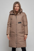 Купить Пальто утепленное молодежное зимнее женское коричневого цвета 52359K, фото 8