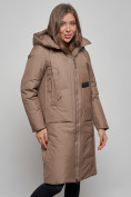 Купить Пальто утепленное молодежное зимнее женское коричневого цвета 52359K, фото 9