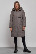 Купить Пальто утепленное молодежное зимнее женское темно-серого цвета 52359TC