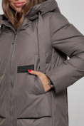 Купить Пальто утепленное молодежное зимнее женское темно-серого цвета 52359TC, фото 11