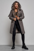 Купить Пальто утепленное молодежное зимнее женское темно-серого цвета 52359TC, фото 12