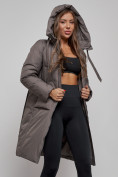 Купить Пальто утепленное молодежное зимнее женское темно-серого цвета 52359TC, фото 13
