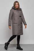Купить Пальто утепленное молодежное зимнее женское темно-серого цвета 52359TC, фото 2