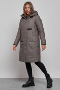 Купить Пальто утепленное молодежное зимнее женское темно-серого цвета 52359TC, фото 3