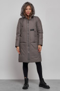 Купить Пальто утепленное молодежное зимнее женское темно-серого цвета 52359TC, фото 5