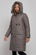 Купить Пальто утепленное молодежное зимнее женское темно-серого цвета 52359TC, фото 6