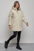 Купить Зимняя женская куртка модная с капюшоном бежевого цвета 52361B, фото 2
