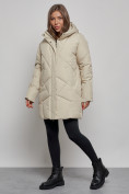 Купить Зимняя женская куртка модная с капюшоном бежевого цвета 52361B, фото 3