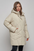 Купить Зимняя женская куртка модная с капюшоном бежевого цвета 52361B, фото 6
