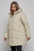 Купить Зимняя женская куртка модная с капюшоном бежевого цвета 52361B, фото 7