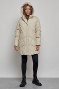 Купить Зимняя женская куртка модная с капюшоном бежевого цвета 52361B, фото 9