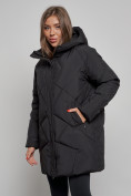 Купить Зимняя женская куртка модная с капюшоном черного цвета 52361Ch, фото 6