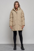 Купить Зимняя женская куртка модная с капюшоном светло-коричневого цвета 52361SK