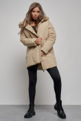 Купить Зимняя женская куртка модная с капюшоном светло-коричневого цвета 52361SK, фото 12